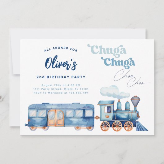 Trein Blauwe Chuga Chuga Choo Choo Moderne Verjaar Kaart (Voorkant)
