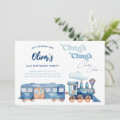 Trein Blauwe Chuga Chuga Choo Choo Moderne Verjaar Kaart (Staand voorkant)