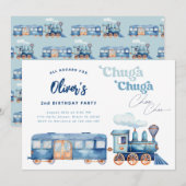 Trein Blauwe Chuga Chuga Choo Choo Moderne Verjaar Kaart (Voorkant / Achterkant)