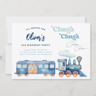 Trein Blauwe Chuga Chuga Choo Choo Moderne Verjaar Kaart