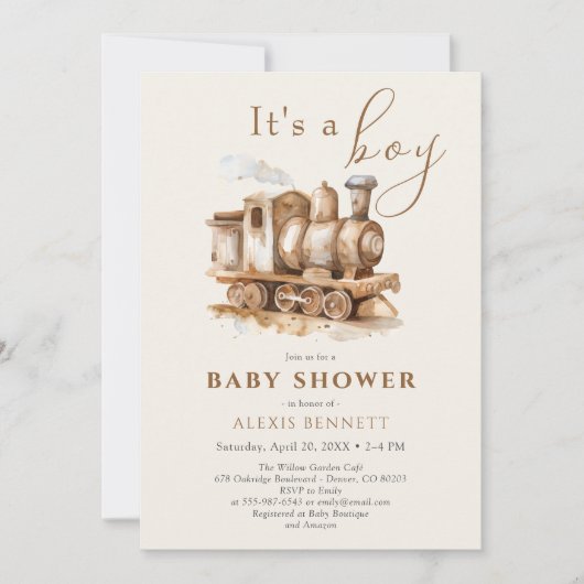  trein Boho Waterverf Baby shower Kaart (Voorkant)