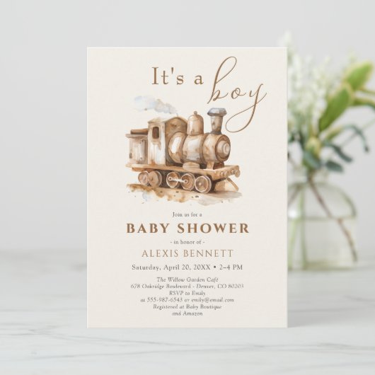  trein Boho Waterverf Baby shower Kaart (Staand voorkant)