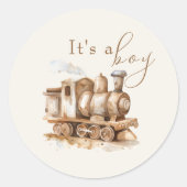 trein Boho Waterverf Baby shower Ronde Sticker (Voorkant)