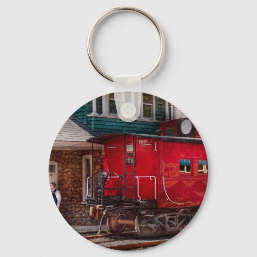 Trein - Caboose - Einde van de lijn Sleutelhanger (Voorkant)