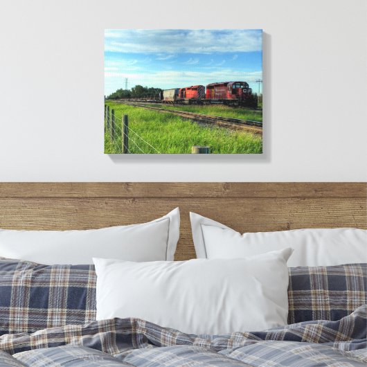 Trein Canadese Locomotief Canvas Afdruk (Insitu (Slaapkamer))