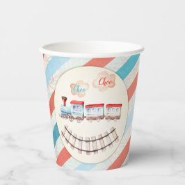 trein Chugga Choo Red Blue Boy Birthday Papieren Bekers