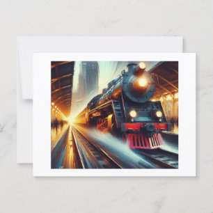 Trein die de staat binnenrijdt briefkaart
