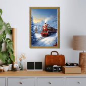 Trein die door een winterlandschap poster rijdt