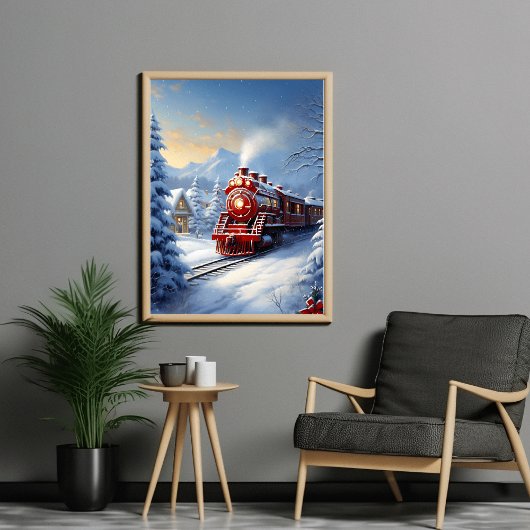Trein die door een winterlandschap poster rijdt