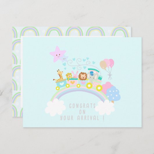 Trein Dieren Blauw Briefkaart (Voorkant / Achterkant)