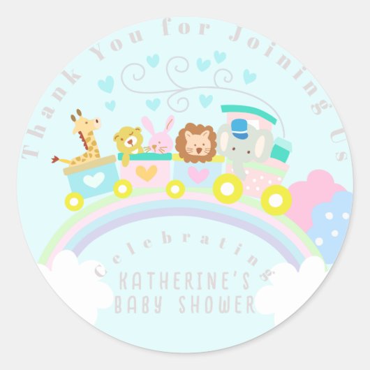 Trein Dieren Blauw Ronde Sticker (Voorkant)