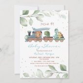 Trein Dinosauriërs Rijden Langs Baby Shower Kaart (Voorkant)