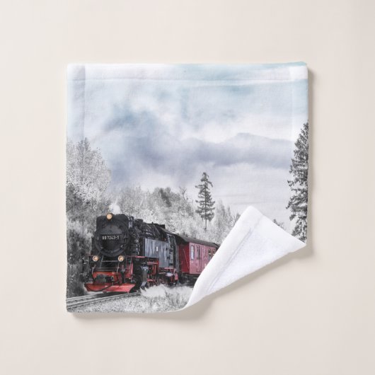  trein door het winterlandschap bad handdoek (Wasdoekje)