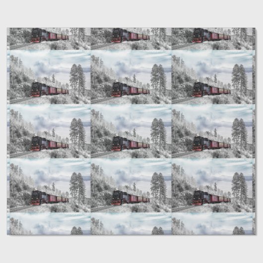  trein door het winterlandschap cadeaupapier (Vlak)