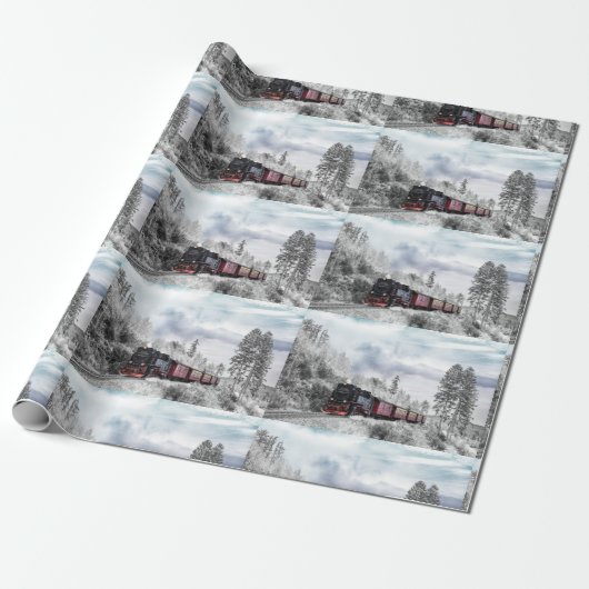 trein door het winterlandschap cadeaupapier (Uitgerold)