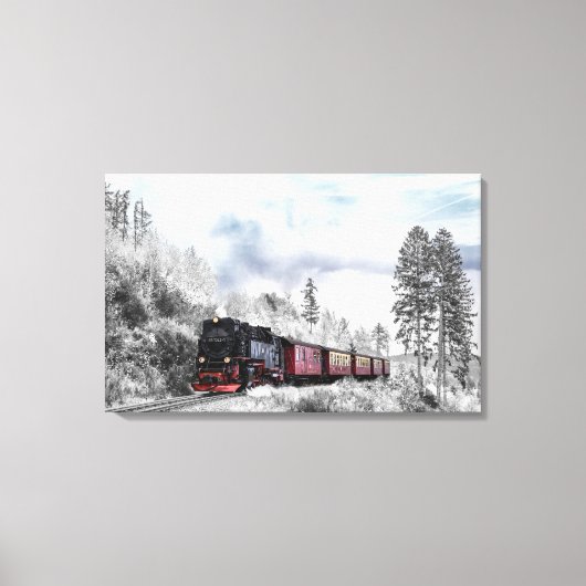 trein door het winterlandschap canvas afdruk (Voorkant)