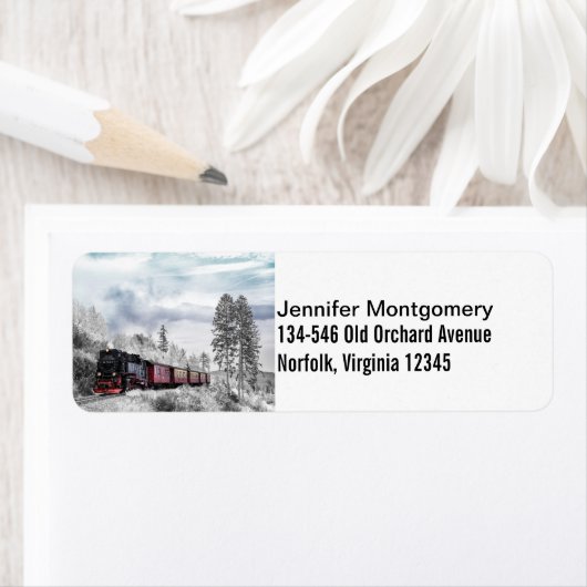  trein door het winterlandschap etiket (Insitu)