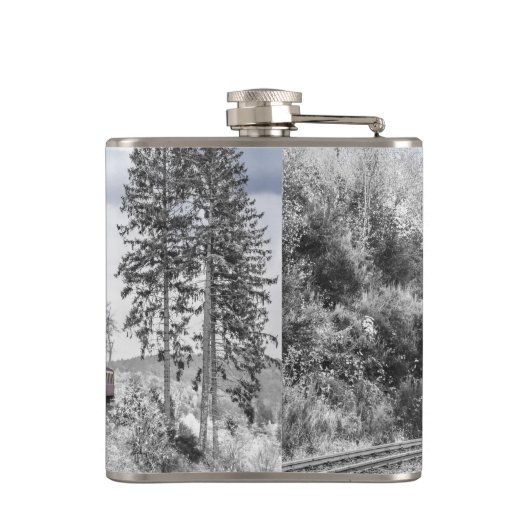 trein door het winterlandschap heupfles (Achterkant)