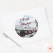 trein door het winterlandschap ronde sticker (Envelop)