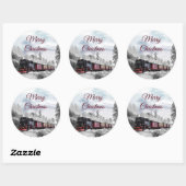 trein door het winterlandschap ronde sticker (Vel)