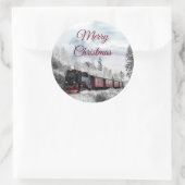 trein door het winterlandschap ronde sticker (Tas)