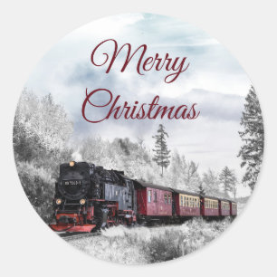  trein door het winterlandschap ronde sticker