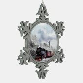 trein door het winterlandschap tin sneeuwvlok ornament (Links)