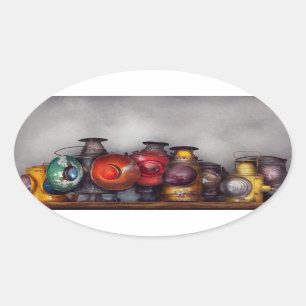 Trein - een collectie van de spoorstaaflantaarns ovale sticker