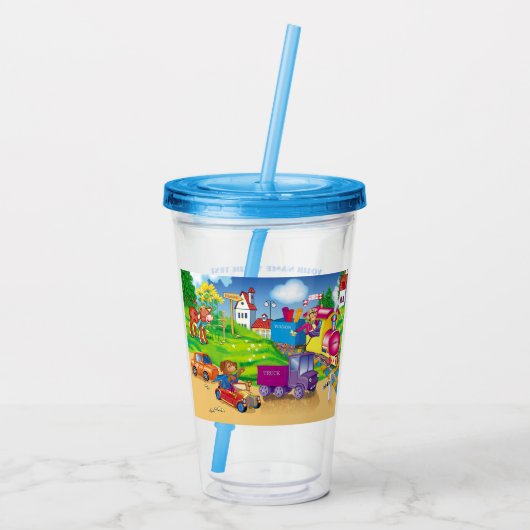 trein en auto acryl drinkbeker (Achterkant)