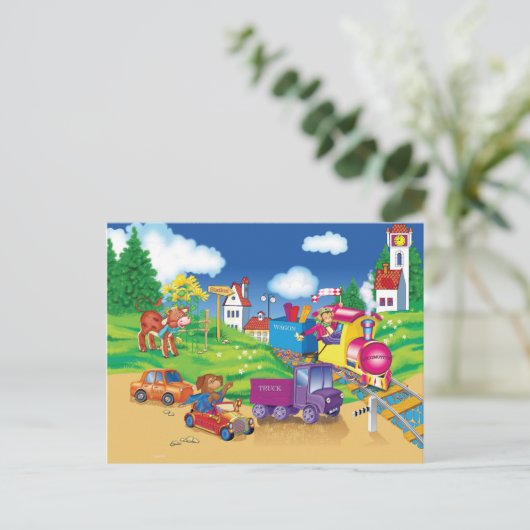 trein en auto briefkaart (Staand voorkant)