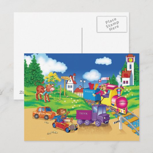 trein en auto briefkaart (Voorkant / Achterkant)