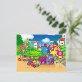 trein en auto briefkaart (Staand voorkant)