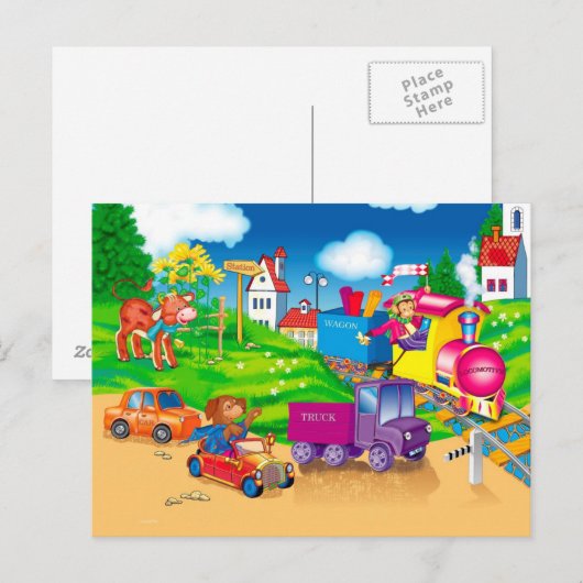 trein en auto briefkaart (Voorkant / Achterkant)