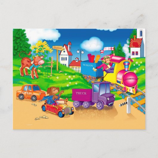 trein en auto briefkaart (Voorkant)