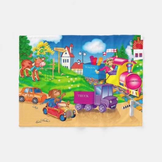 trein en auto fleece deken (Voorkant (Horizontaal))