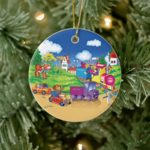 trein en auto keramisch ornament