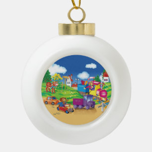 trein en auto keramische bal ornament