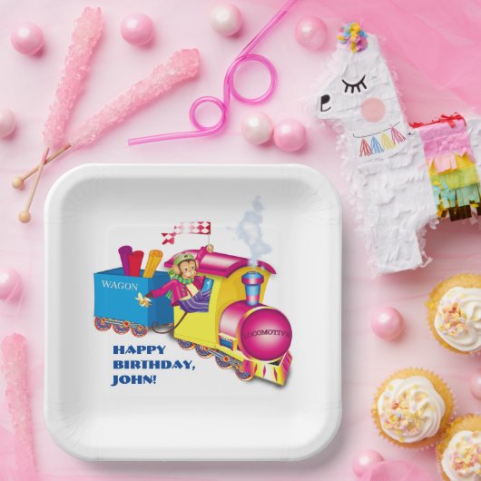 trein en auto papieren bordje (Feest)