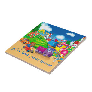 trein en auto tegeltje