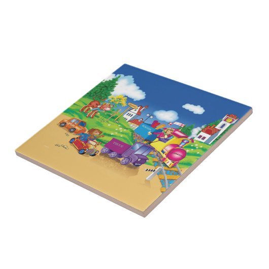 trein en auto tegeltje (Zijkant)