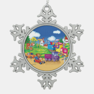 trein en auto tin sneeuwvlok ornament