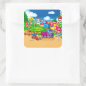 trein en auto vierkante sticker (Tas)