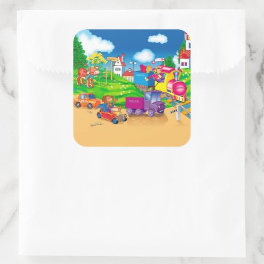 trein en auto vierkante sticker (Tas)