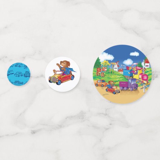 trein en auto voor de jongen confetti (Voorkanten)