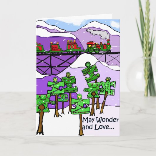 Trein- en puzzelbomen Kerst Kaart autisme (Voorkant)