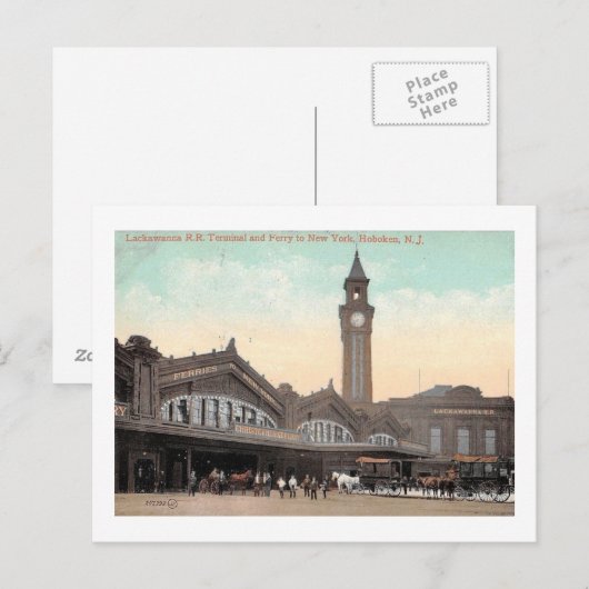 Trein- en veerbootterminal, Hoboken, NJ 1912 Vinta Briefkaart (Voorkant / Achterkant)