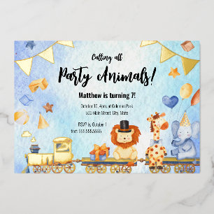 Trein Feest Dieren Peuter Jungle Verjaardagsfeest Folie Uitnodiging
