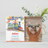 Trein Feest Foto voor 4e Verjaardag Kaart (Staand voorkant)