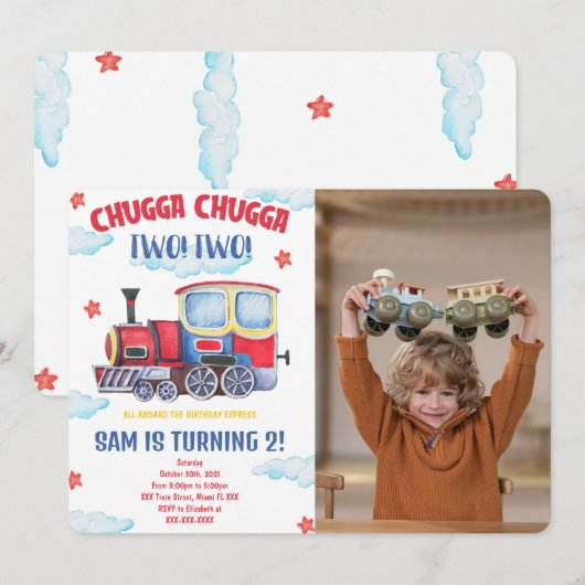 Trein Foto Uitnodigingen (Voorkant / Achterkant)