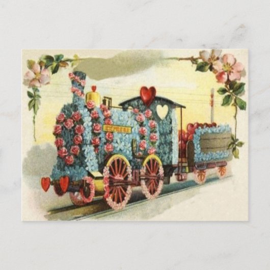 Trein Hart Roos Verget-Mij-Nietje Bloem Briefkaart (Voorkant)
